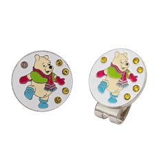 Custom character golf ball marker with bear artwork and magnetic metal hat clip