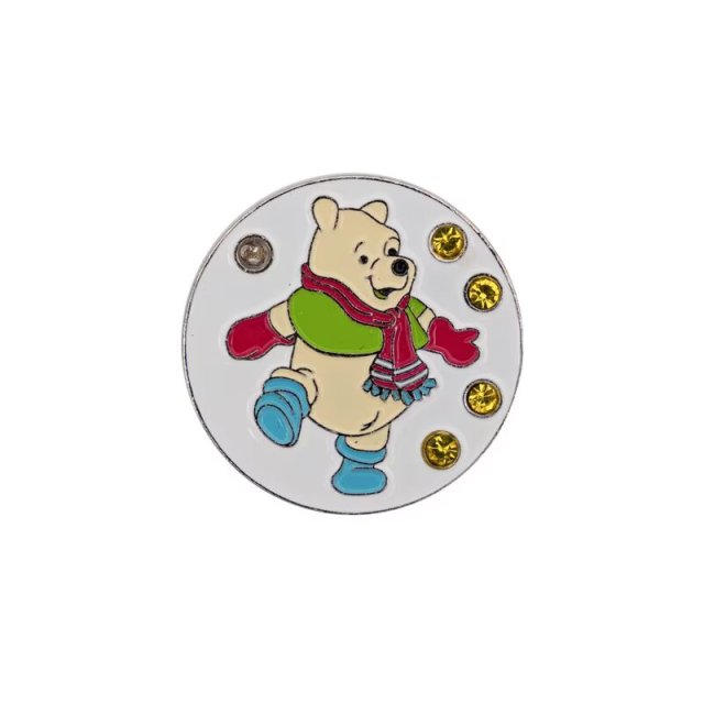 Cute bear golf ball marker with colorful enamel artwork and yellow decorative gems