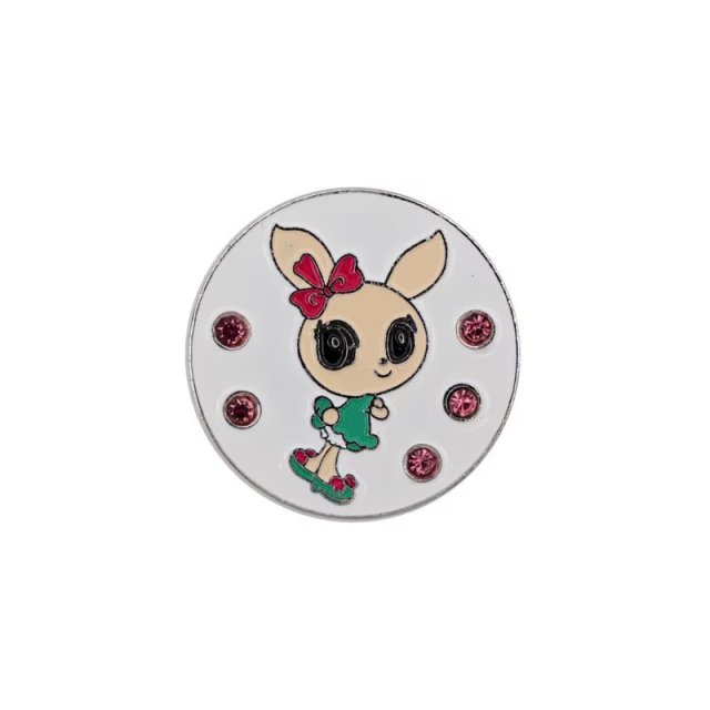Cute bunny golf ball marker with colorful enamel artwork and pink decorative gems
