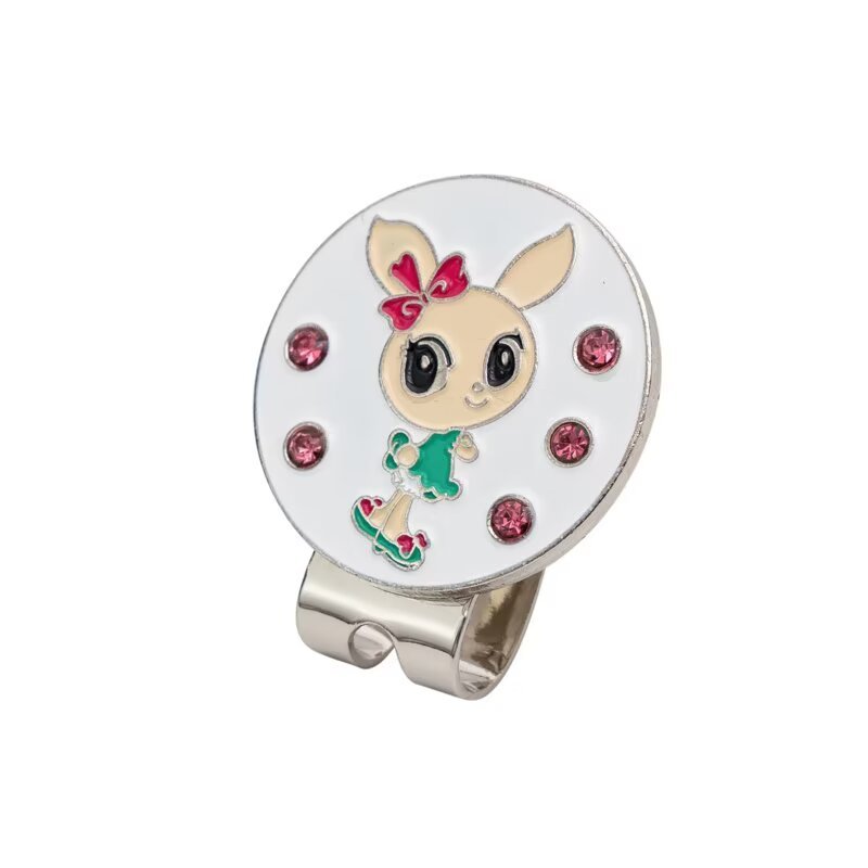 Bling bunny golf ball marker with magnetic hat clip and pink gem accents