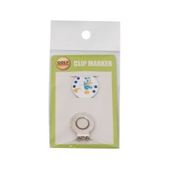 Cartoon golf ball marker with magnetic hat clip and retail packaging
