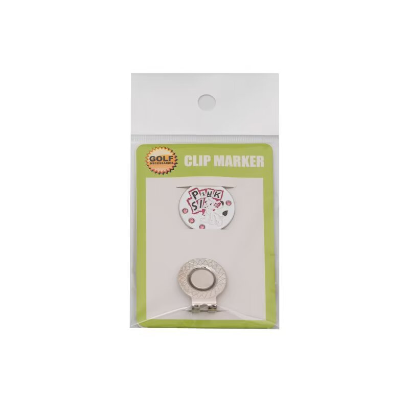 Pet golf ball marker with magnetic hat clip and retail packaging