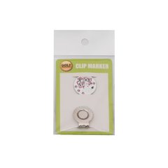 Pet golf ball marker with magnetic hat clip and retail packaging