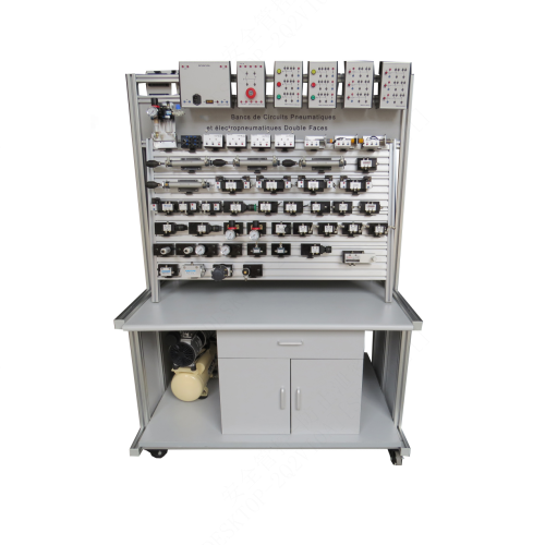 Banco de trabajo de entrenamiento electroneumático de doble cara, equipo didáctico para entrenamiento técnico, entrenador neumático
