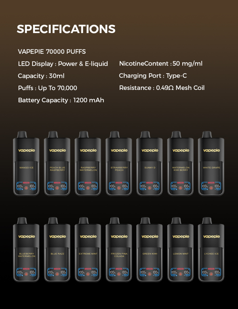 VAPEPIE 70K High Capacity Disposable Vape Set, Up to 70000 Puffs, Real Taste Electronic Atomizer