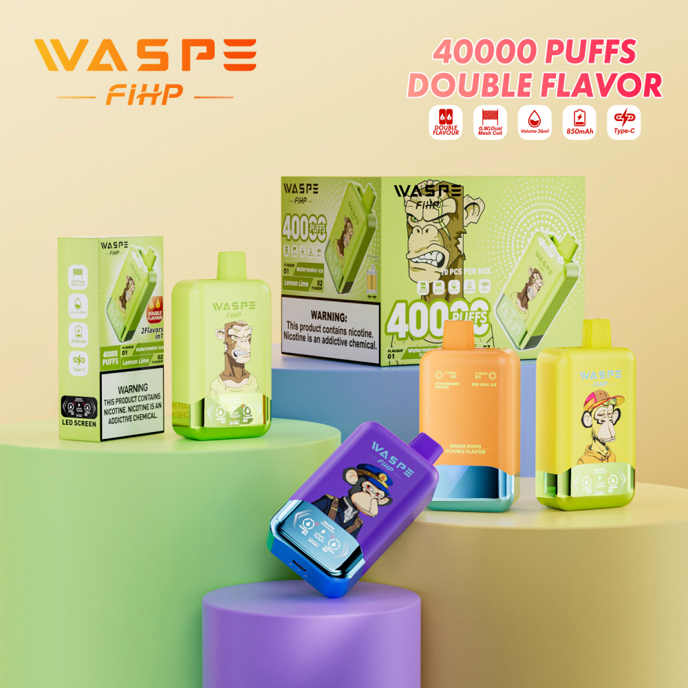 WASPE Disposable Vape, Dual Flavors Design, 40000 Puffs Max, Thick Clouds Smooth Experience