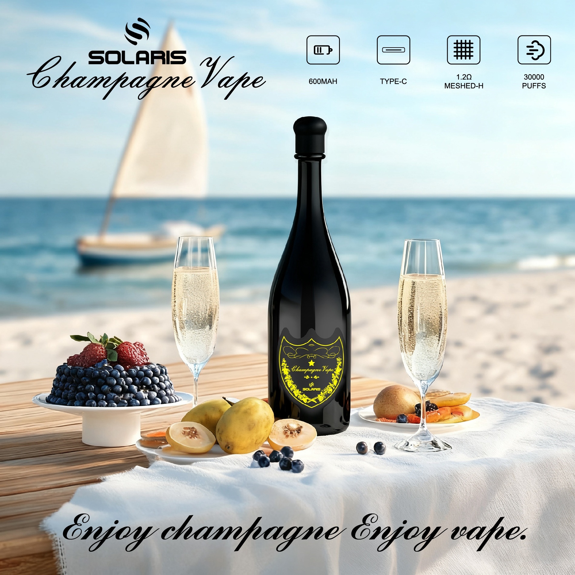 SAIMEO Creative Design Champagne Electronic Atomizer 30000 Puffs Tropical Fruit Disposable Vape