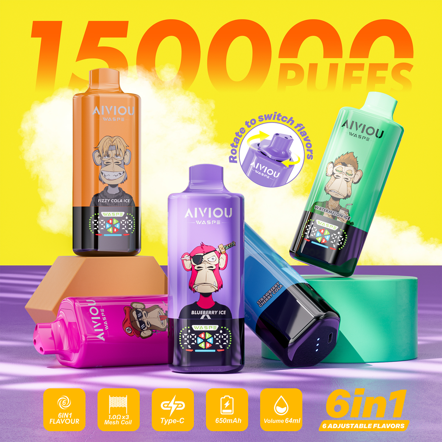 WASPE Aiviou 6 in 1 150K PUFFS pufss