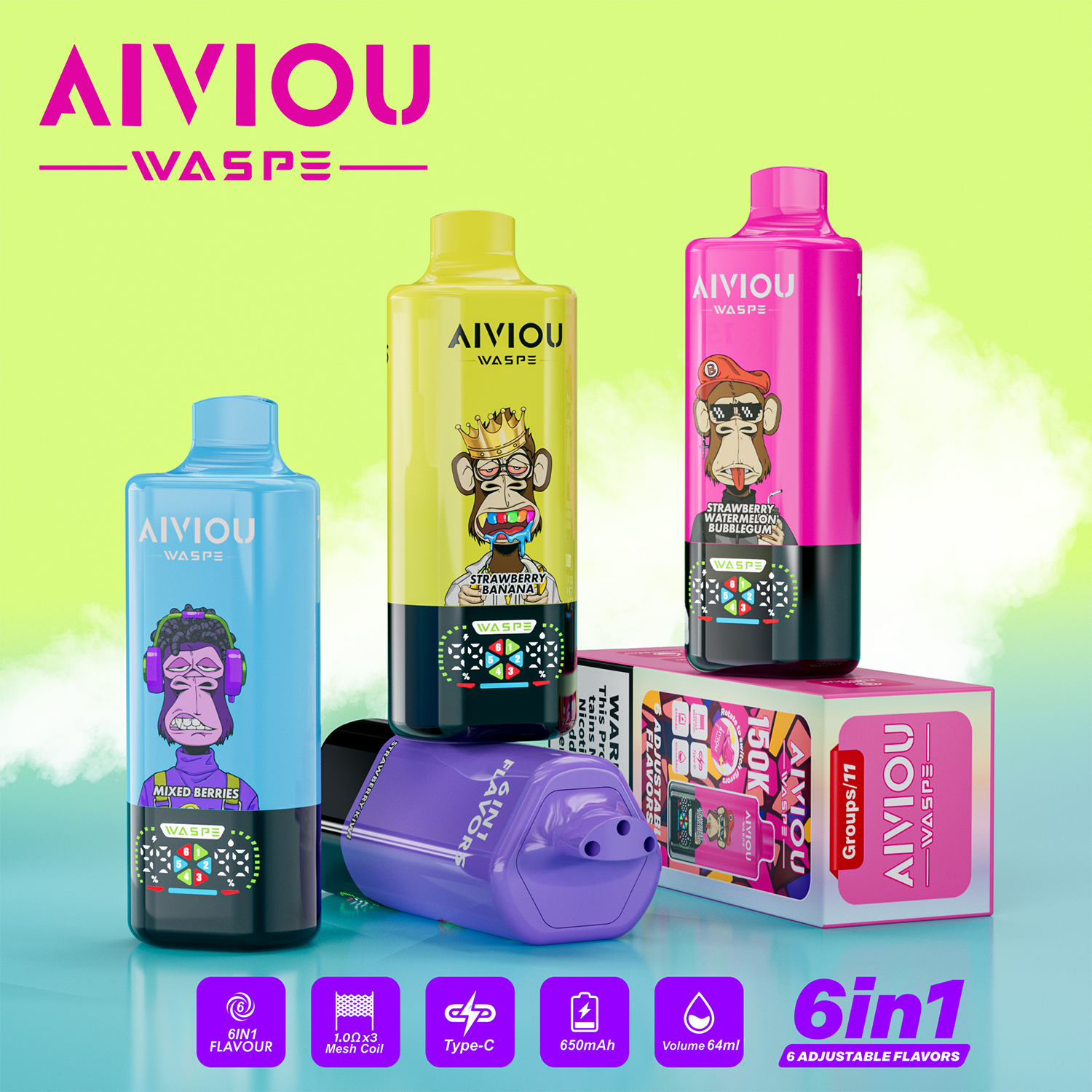 WASPE Aiviou 6 in 1 150K PUFFS pufss