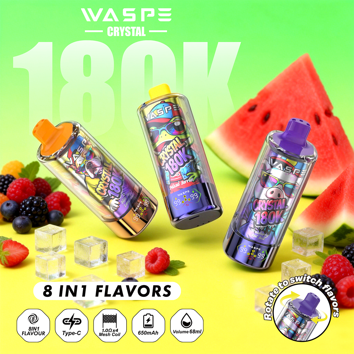 WASPE 8 in 1 Crystal 180000PUFFS pufss