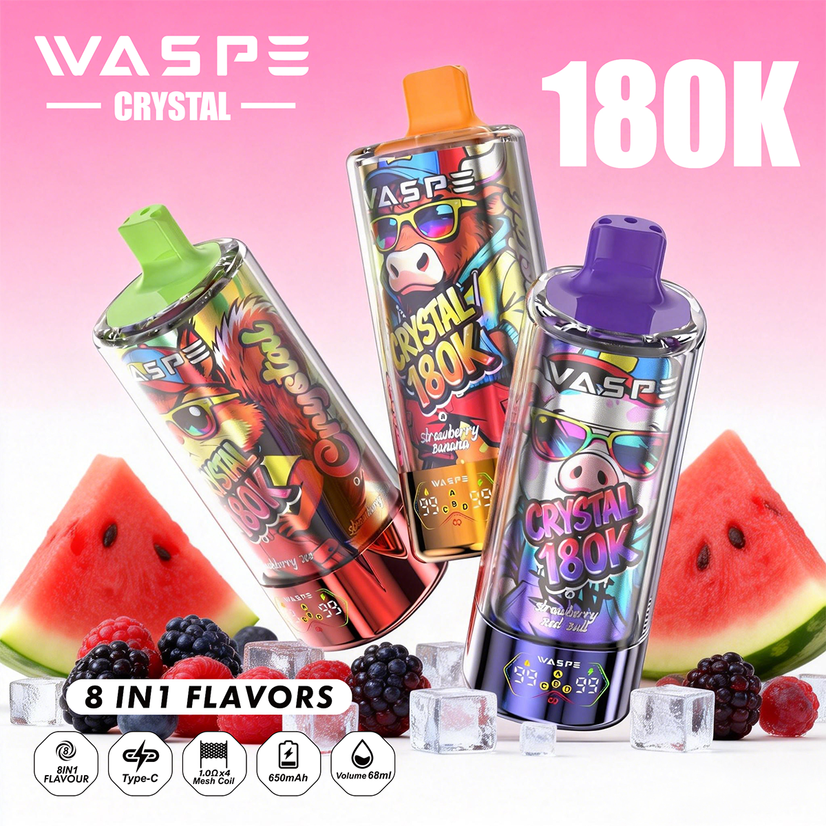 WASPE 8 in 1 Crystal 180000PUFFS pufss