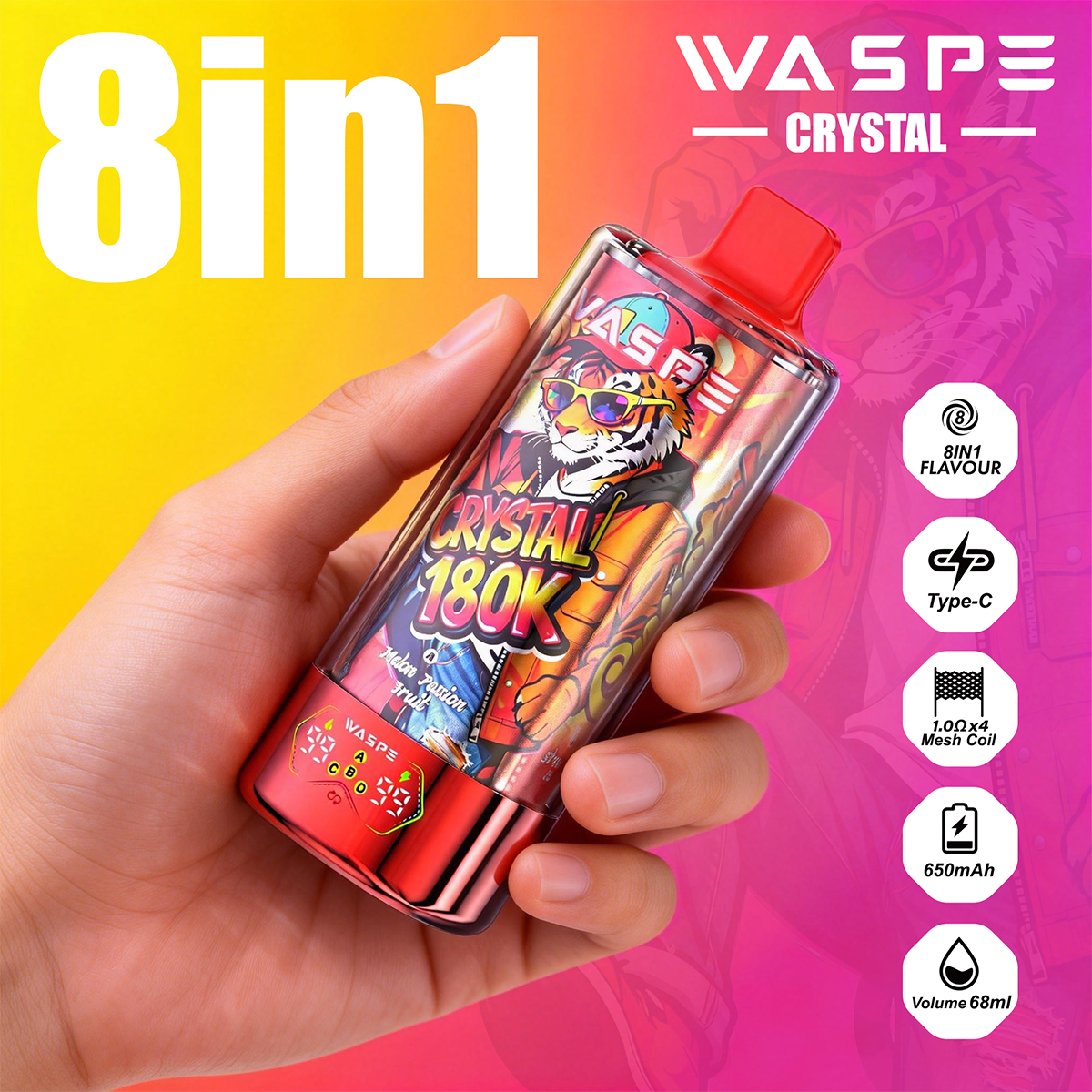 WASPE 8 in 1 Crystal 180000PUFFS pufss