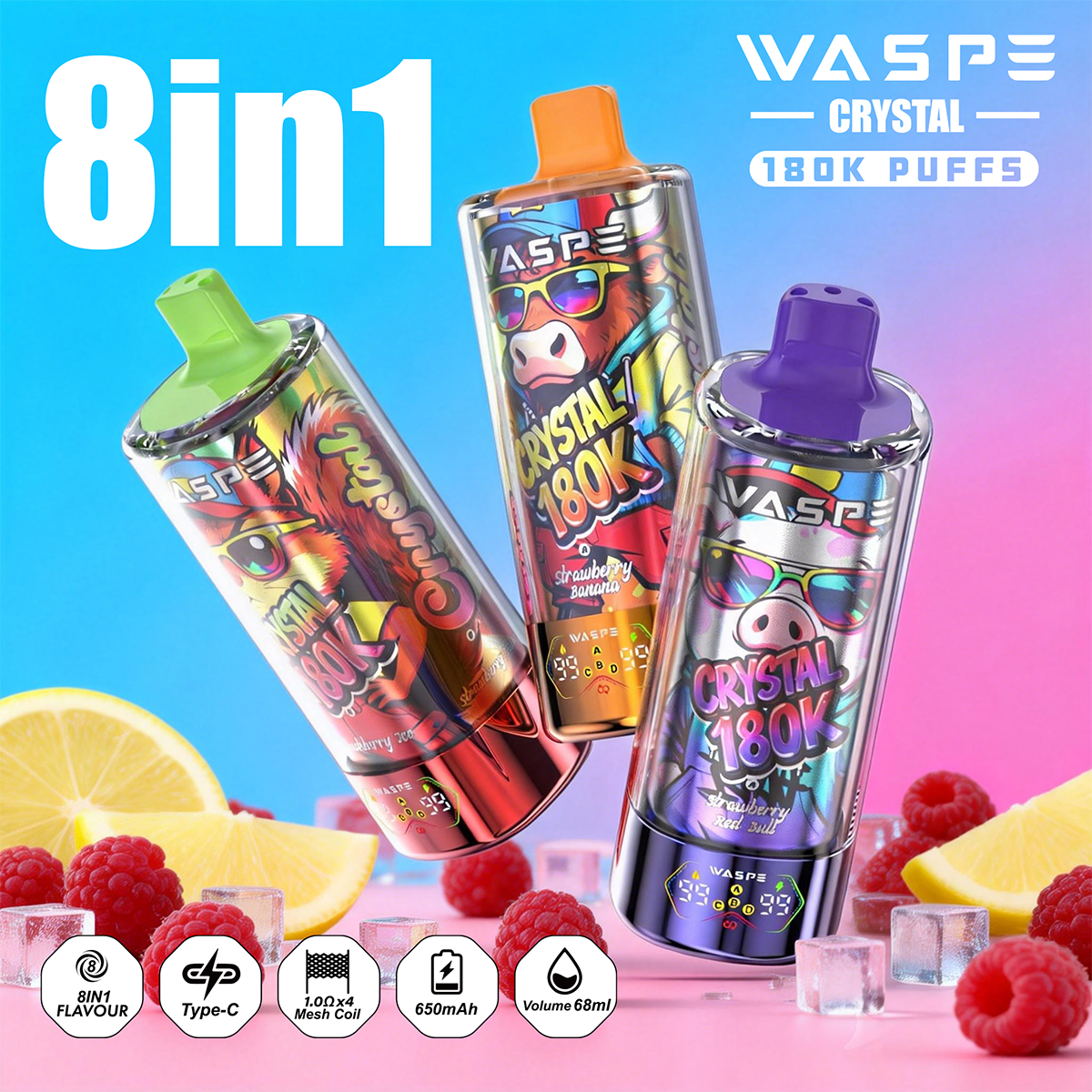 WASPE 8 in 1 Crystal 180000PUFFS pufss