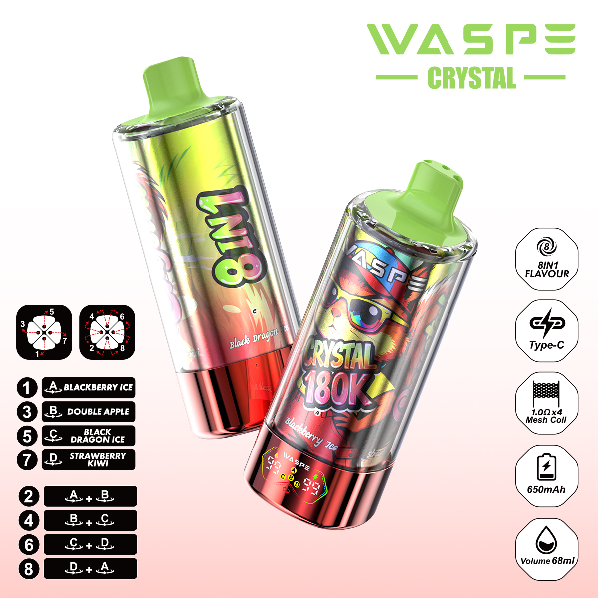 WASPE 8 in 1 Crystal 180000PUFFS pufss