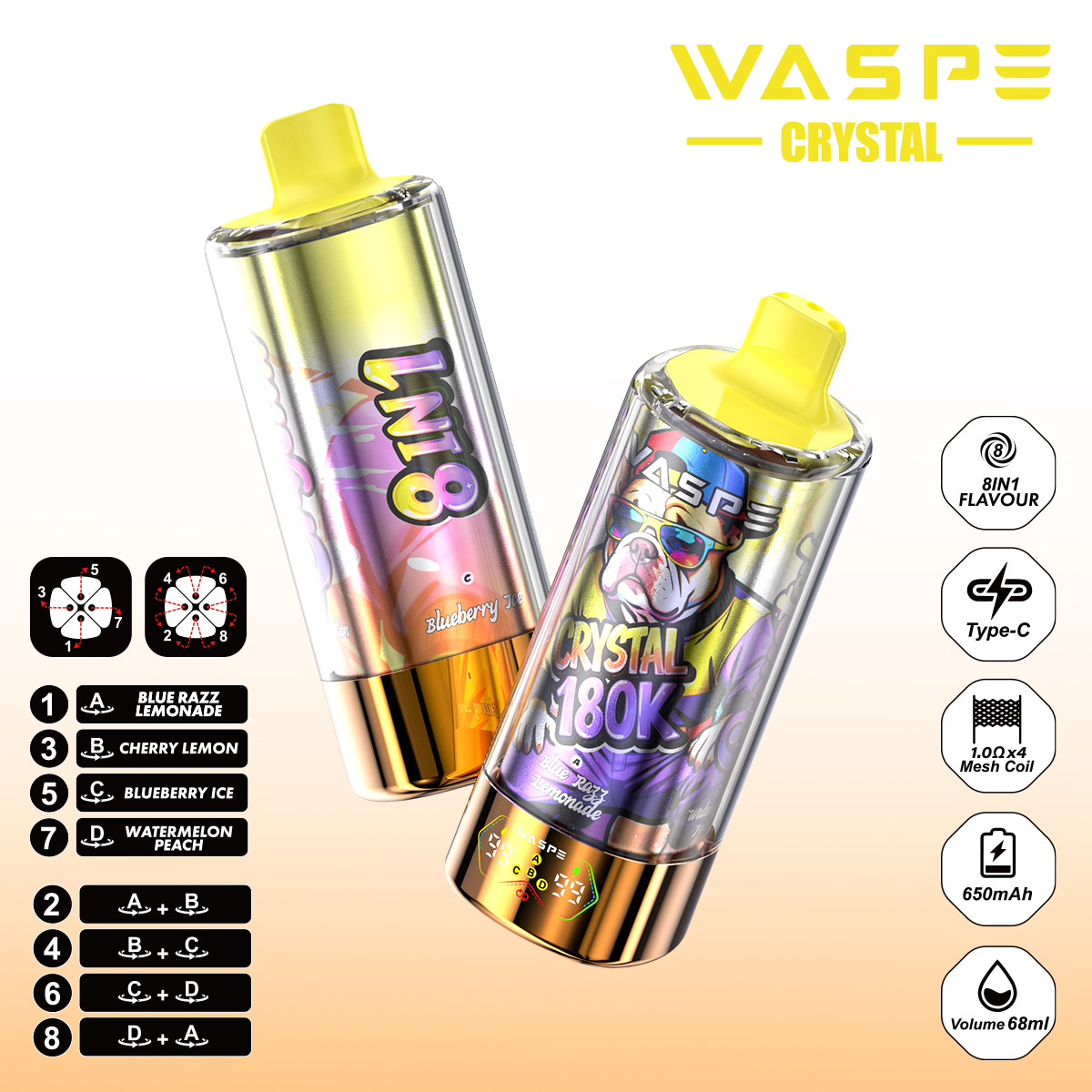WASPE 8 in 1 Crystal 180000PUFFS pufss