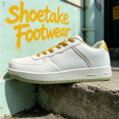 Shoetake White Yellow Low-Top Casual Sneakers Classic Leather Streetwear Shoes for Men,SHOETAKE FOOTWEAR,Shoetake White Yellow Low-Top Casual Sneakers Classic Leather Streetwear Shoes for Men