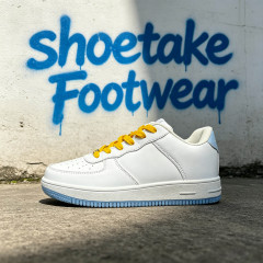 Shoetake White Yellow Low-Top Casual Sneakers Classic Leather Streetwear Shoes for Men,SHOETAKE FOOTWEAR,Shoetake White Yellow Low-Top Casual Sneakers Classic Leather Streetwear Shoes for Men