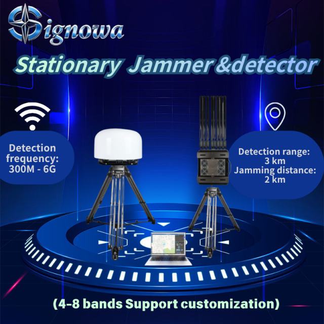 Prison solution Tdoa+Aoa Radar Fixed Drone 300M-6G Detection and Interference Integrated Stationary System,Your low-altitude defense expert,Stationary anti drone defense directional antenna 6 bands, 433MHZ, 700MHZ, 1000MHZ, Range Up To 2KM For UAV Drone Equipment