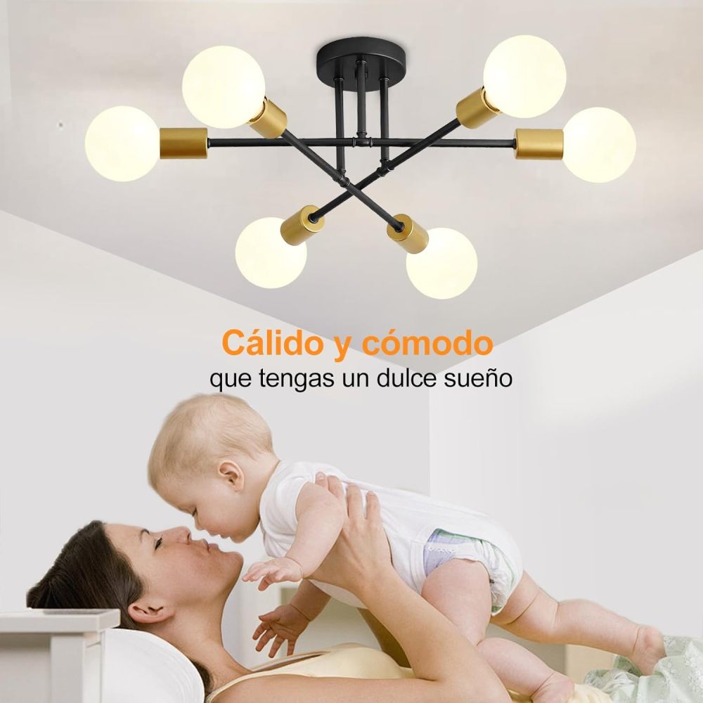Modern Ceiling Light, Sputnik Candeliers 6 Lights, Satellite Chandelier for Bedroom, Hanging Ceiling Light for Living Room, Dining Room, Kitchen, Office (Black Gold)