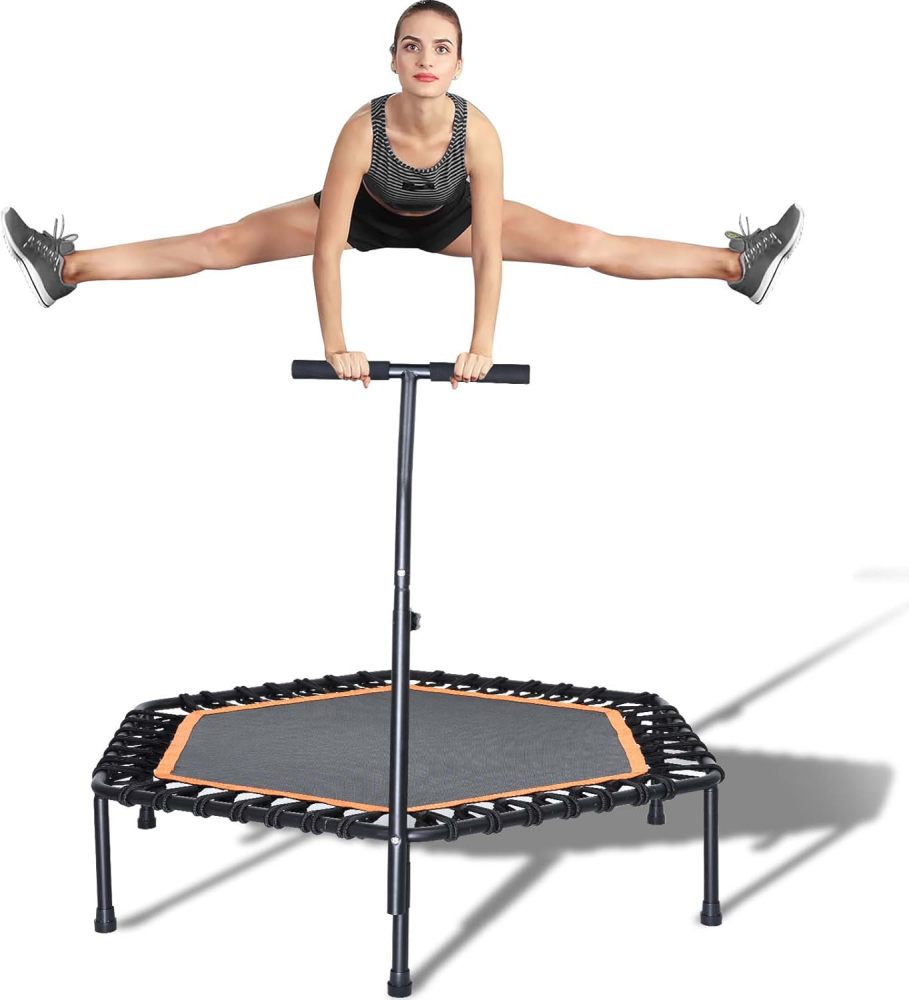 WELIKERA Portable and Foldable Trampoline, 48-Inch Fitness Trampoline with Adjustable Handle for Outdoor and Indoor Use, Weight Capacity: 130 kg