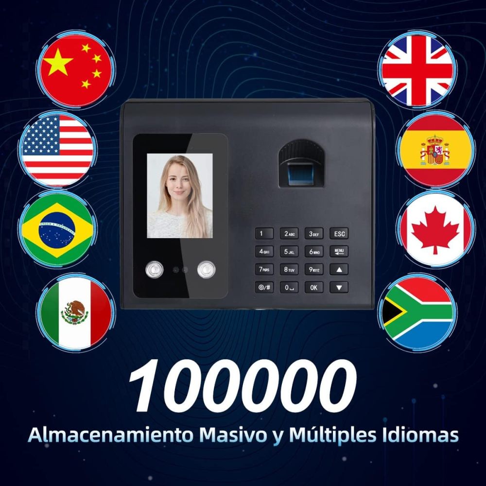 3-in-1 Time Clock Attendance Machine with Dual Infrared Cameras, Facial Recognition (500 Faces and 1500 Fingerprints), Biometric Time Clock, Voice Reminder, and Reporting via USB Flash Drive
