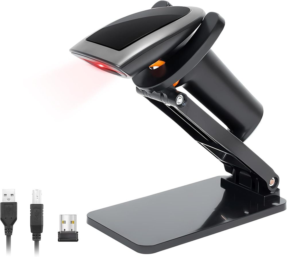WELIKERA Bluetooth Barcode Scanner, 2D 1D Wireless Barcode Reader, Barcode Scanner with Stand and USB Compatible with PC and Laptop, Ideal for Point of Sale