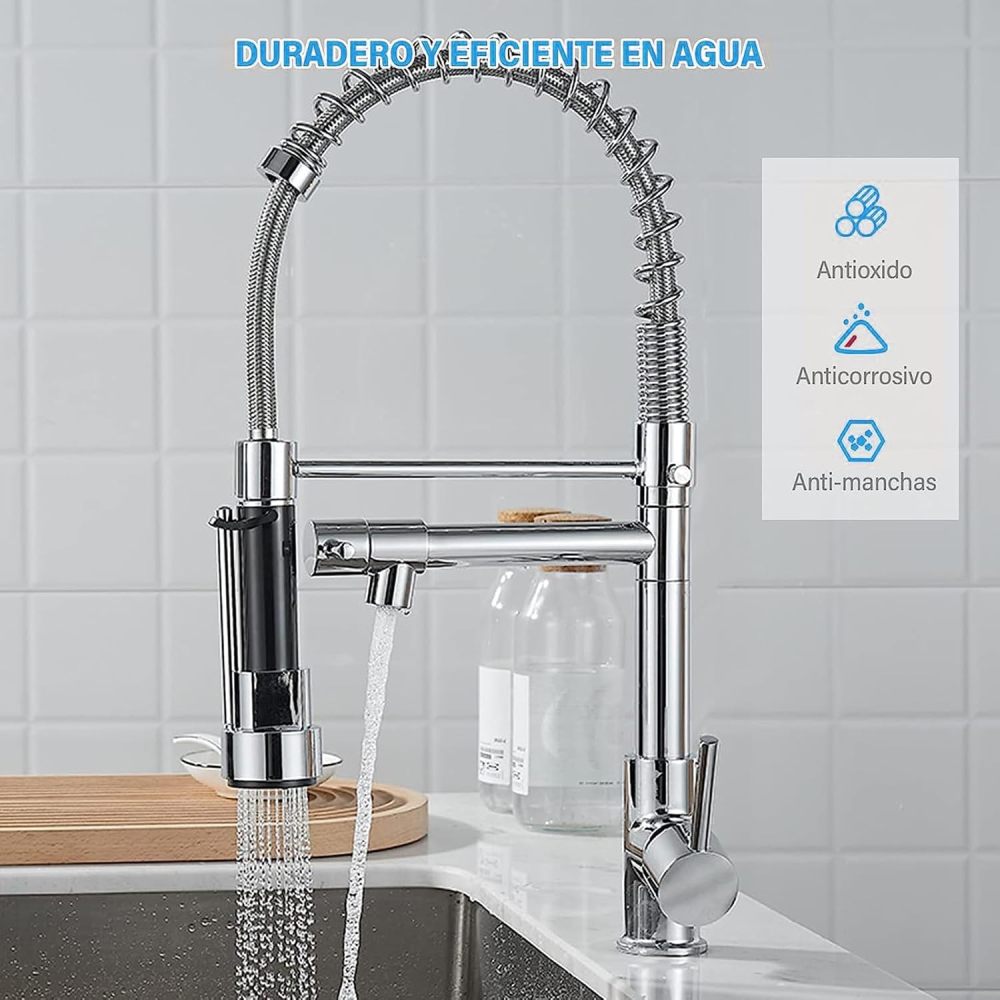 Kitchen Sink Faucet with 2 Outlets, Stainless Steel Mixer Tap, Pull Ring Frees Hands, Single Lever Pull-Out Faucet, Includes 2 Hot and Cold Hoses