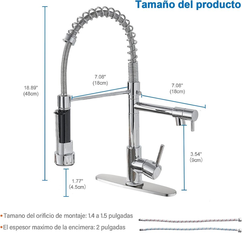 Kitchen Sink Faucet with 2 Outlets, Stainless Steel Mixer Tap, Pull Ring Frees Hands, Single Lever Pull-Out Faucet, Includes 2 Hot and Cold Hoses