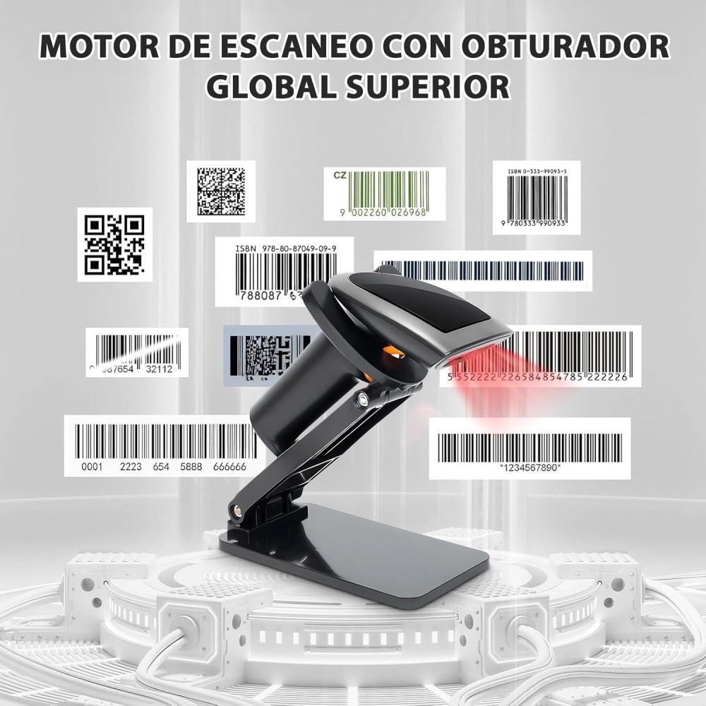 WELIKERA Bluetooth Barcode Scanner, 2D 1D Wireless Barcode Reader, Barcode Scanner with Stand and USB Compatible with PC and Laptop, Ideal for Point of Sale