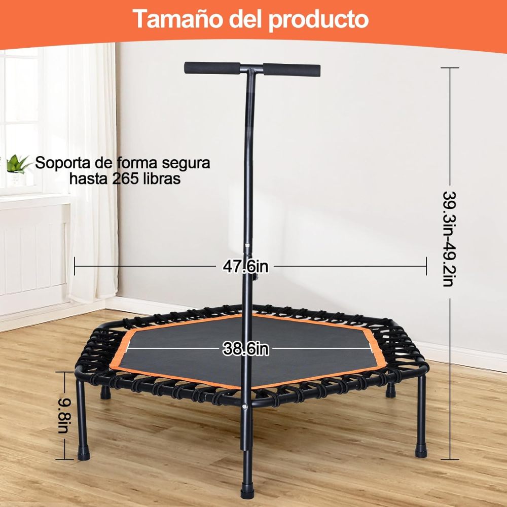 WELIKERA Portable and Foldable Trampoline, 48-Inch Fitness Trampoline with Adjustable Handle for Outdoor and Indoor Use, Weight Capacity: 130 kg