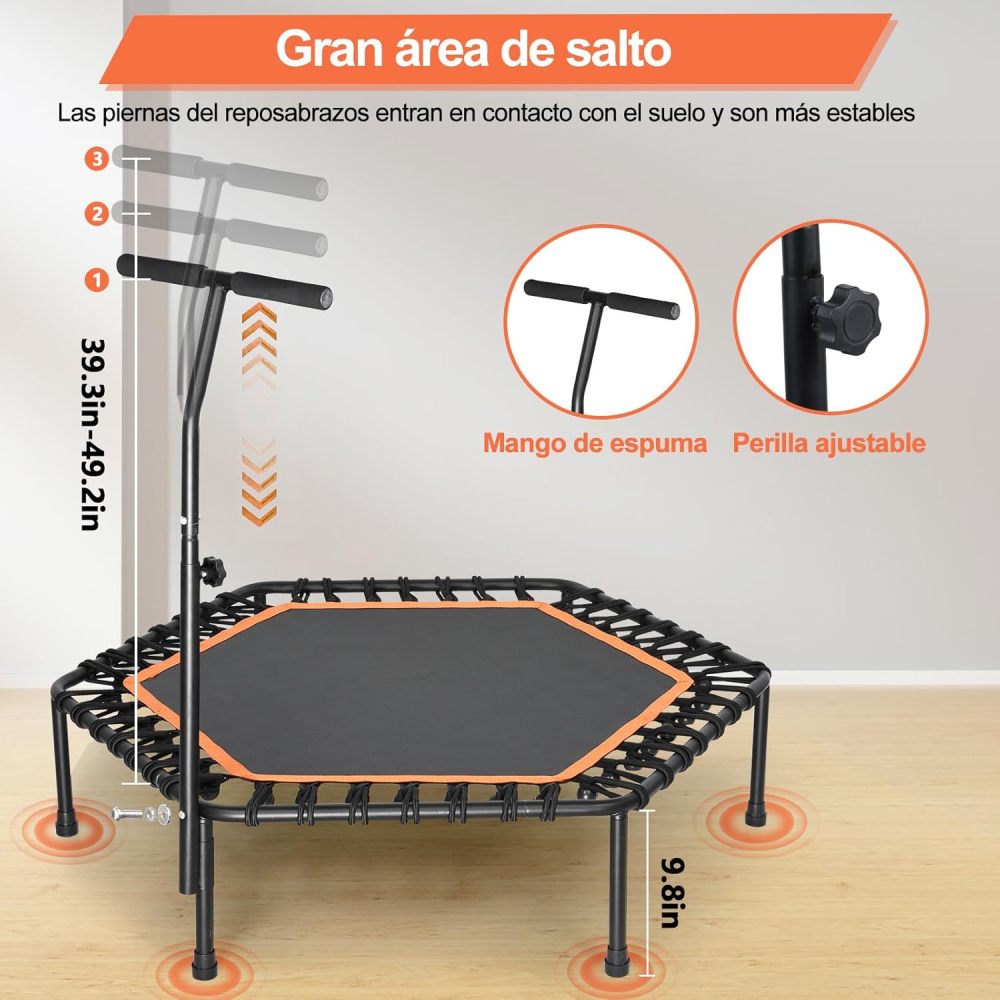 WELIKERA Portable and Foldable Trampoline, 48-Inch Fitness Trampoline with Adjustable Handle for Outdoor and Indoor Use, Weight Capacity: 130 kg