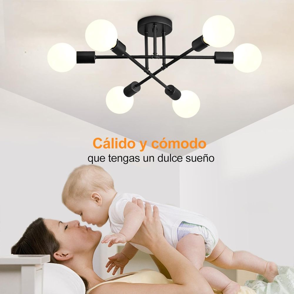 Modern Ceiling Light, Sputnik Candeliers 6 Lights, Satellite Chandelier for Bedroom, Hanging Ceiling Light for Living Room, Dining Room, Kitchen, Office (Black)