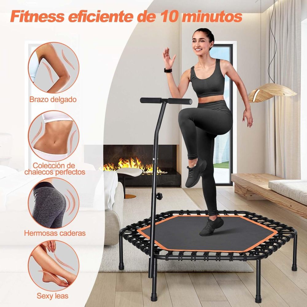 WELIKERA Portable and Foldable Trampoline, 48-Inch Fitness Trampoline with Adjustable Handle for Outdoor and Indoor Use, Weight Capacity: 130 kg