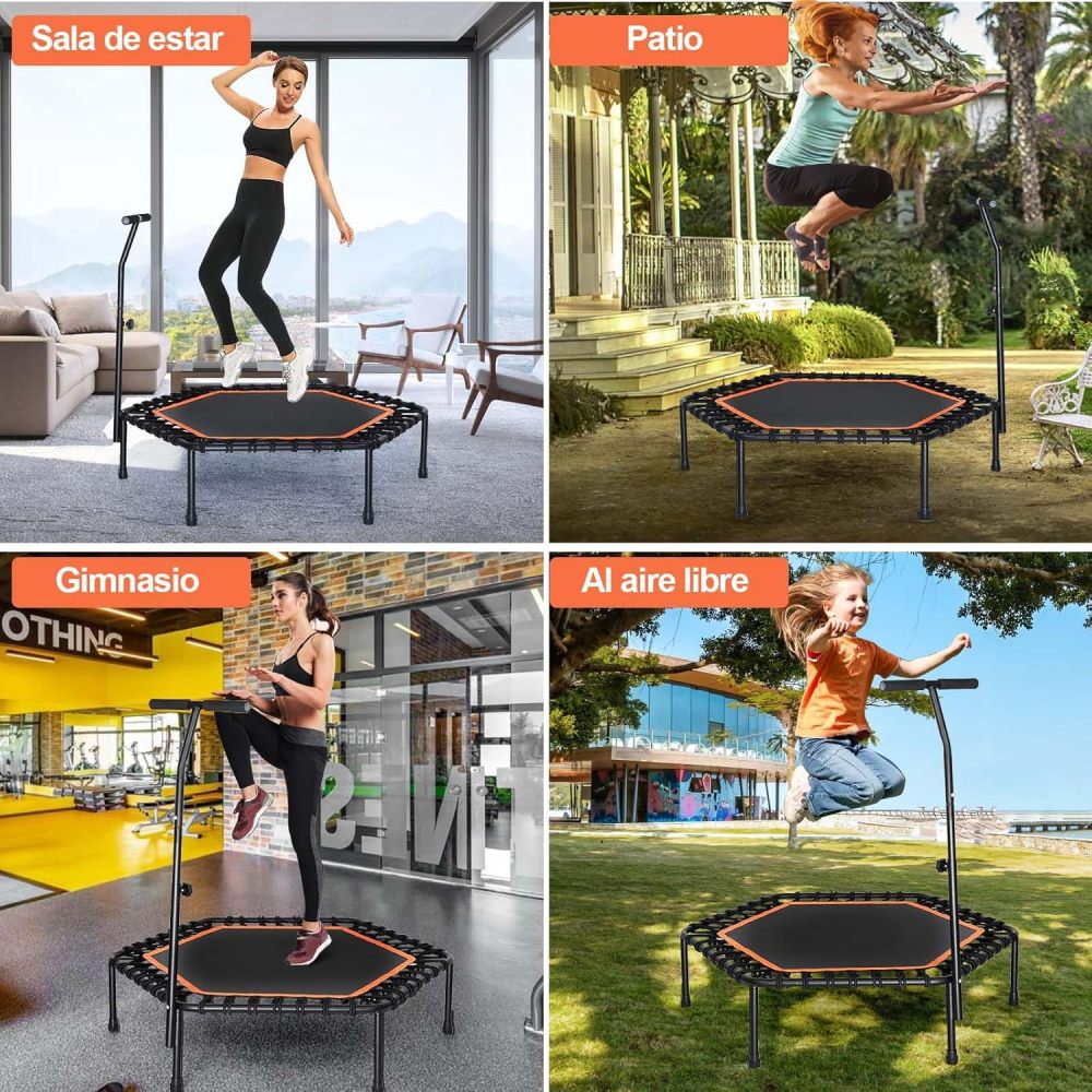 WELIKERA Portable and Foldable Trampoline, 48-Inch Fitness Trampoline with Adjustable Handle for Outdoor and Indoor Use, Weight Capacity: 130 kg