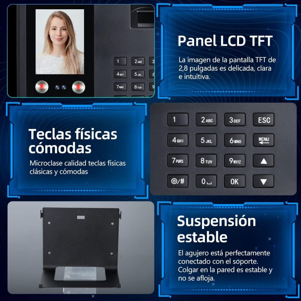 3-in-1 Time Clock Attendance Machine with Dual Infrared Cameras, Facial Recognition (500 Faces and 1500 Fingerprints), Biometric Time Clock, Voice Reminder, and Reporting via USB Flash Drive