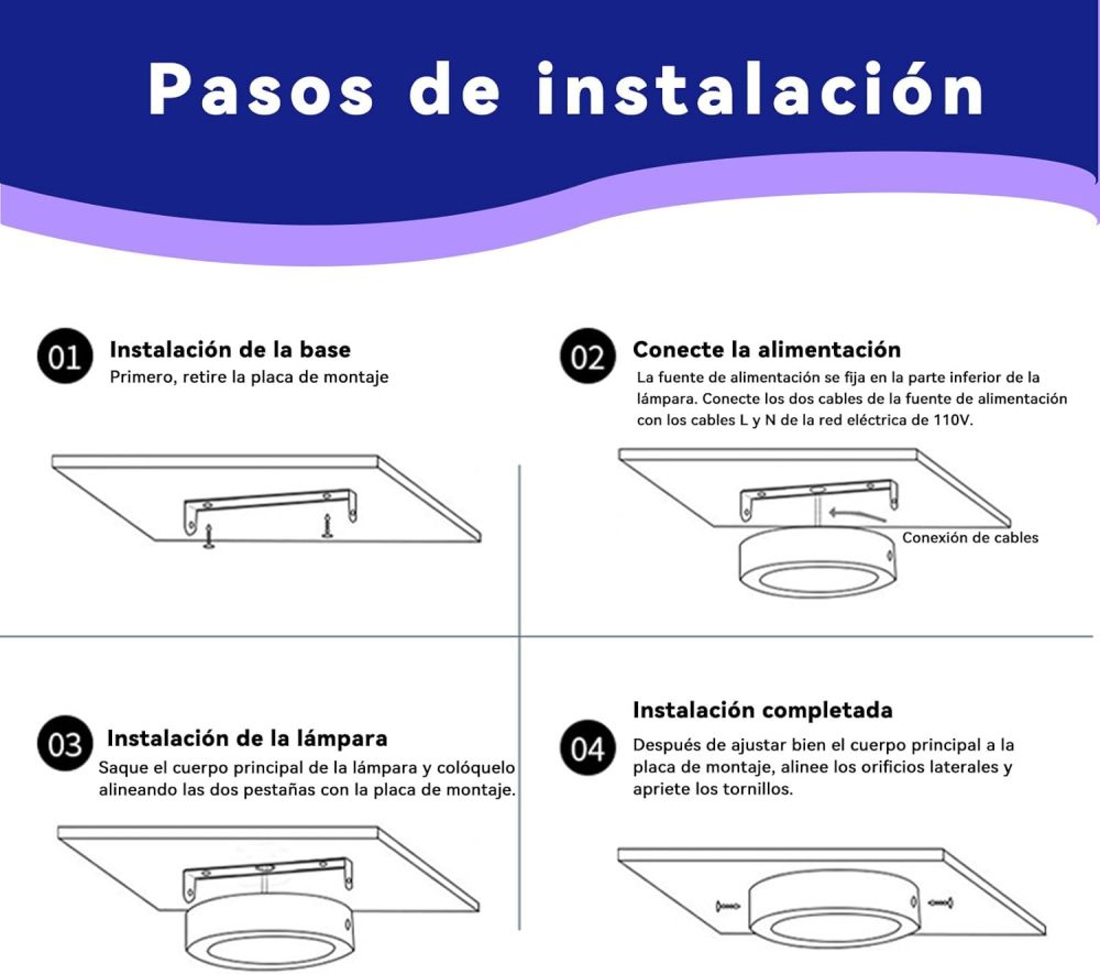 Pack of 5 LED Ceiling Lights, 18W, Non-Dimmable, Integrated LED, Indoor Lighting, Surface Mounted on Ceiling