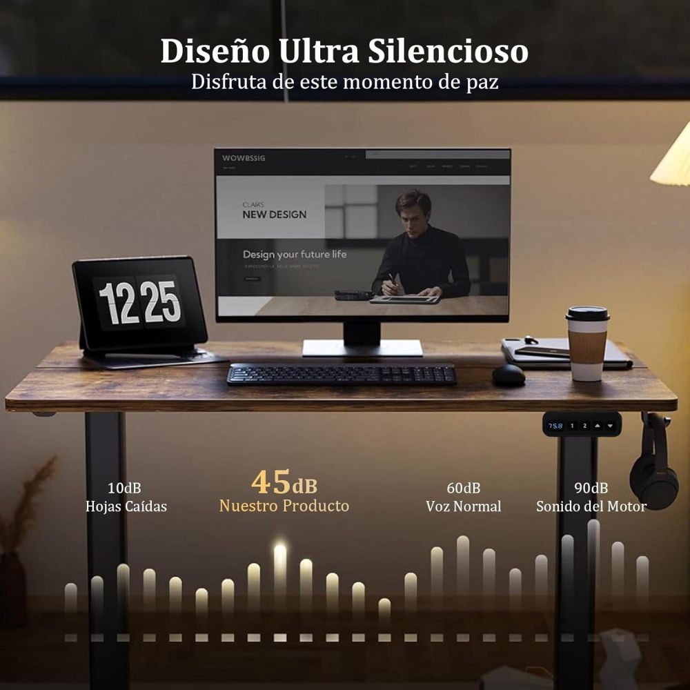 WELIKERA Large 140 x 60 cm Electric Height Adjustable Desk, Standing Gaming Desk for Home Office, with Memory Foam and Metal T-Bracket, Rustic Brown