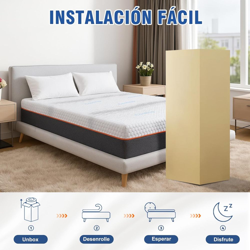 WELIKERA Double Viscoelastic Foam Mattress with Gel 25cm, Medium Firmness, Memory Foam Mattress with Cooling Gel Layer and Washable Cover, Pressure Relief and Cool Sleep, Boxed