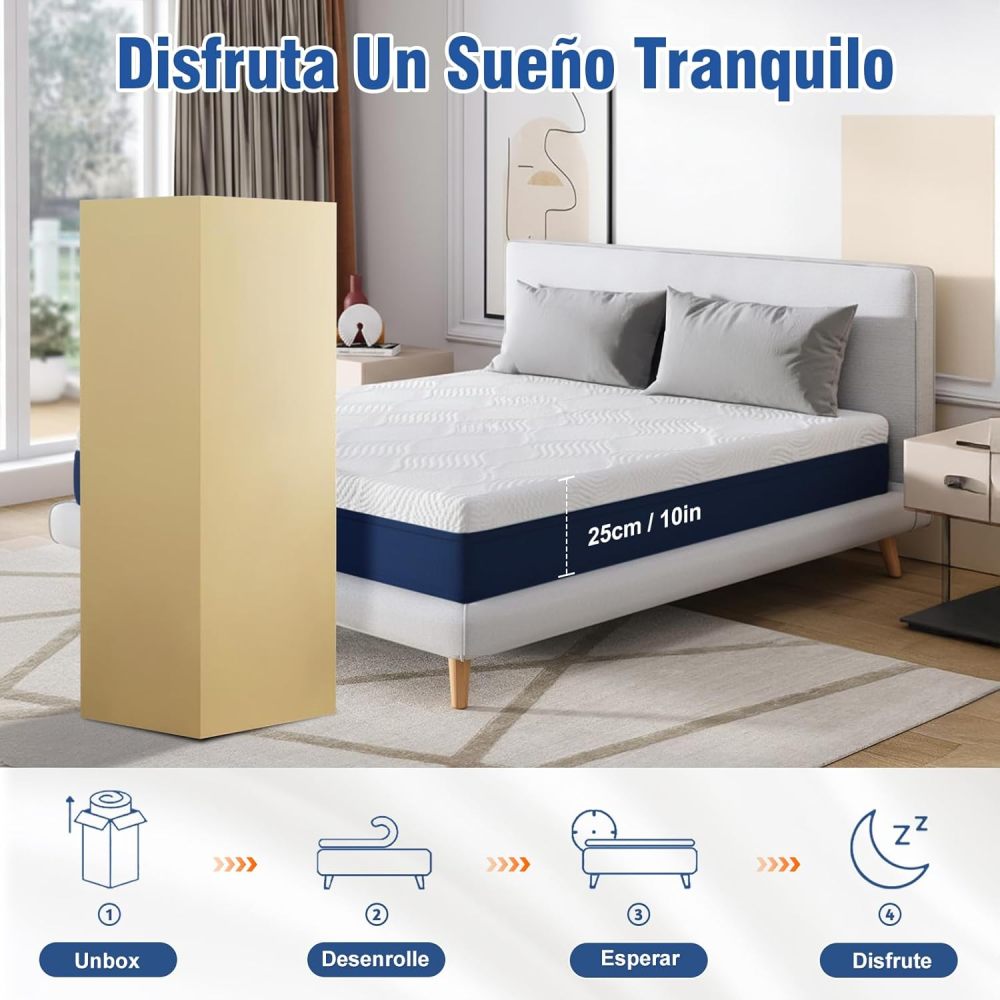 WELIKERA Queen Size Memory Foam Mattress with Cooling Gel 25 cm – Back Pain Relief, Cool Sleep, CertiPUR-US Certified, Removable Fiberglass-Free Cover