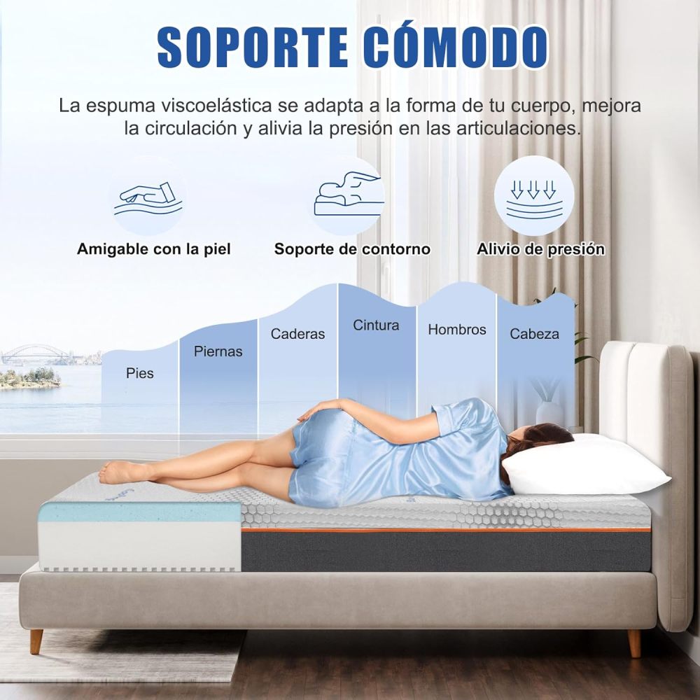 WELIKERA Double Viscoelastic Foam Mattress with Gel 25cm, Medium Firmness, Memory Foam Mattress with Cooling Gel Layer and Washable Cover, Pressure Relief and Cool Sleep, Boxed