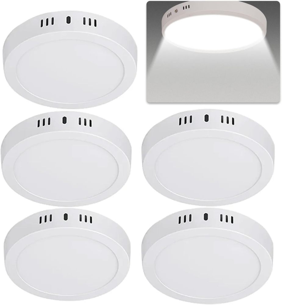 Pack of 5 LED Ceiling Lights, 18W, Non-Dimmable, Integrated LED, Indoor Lighting, Surface Mounted on Ceiling