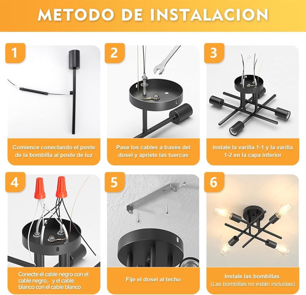 Modern Ceiling Light, Sputnik Candeliers 4 Lights, Semi-Flush Mount Pendant Light, Ceiling Light for Home, Dining Room, Bedroom and Kitchen (Black)