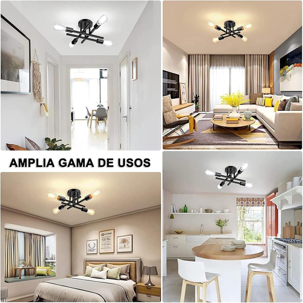 Modern Ceiling Light, Sputnik Candeliers 4 Lights, Semi-Flush Mount Pendant Light, Ceiling Light for Home, Dining Room, Bedroom and Kitchen (Black)