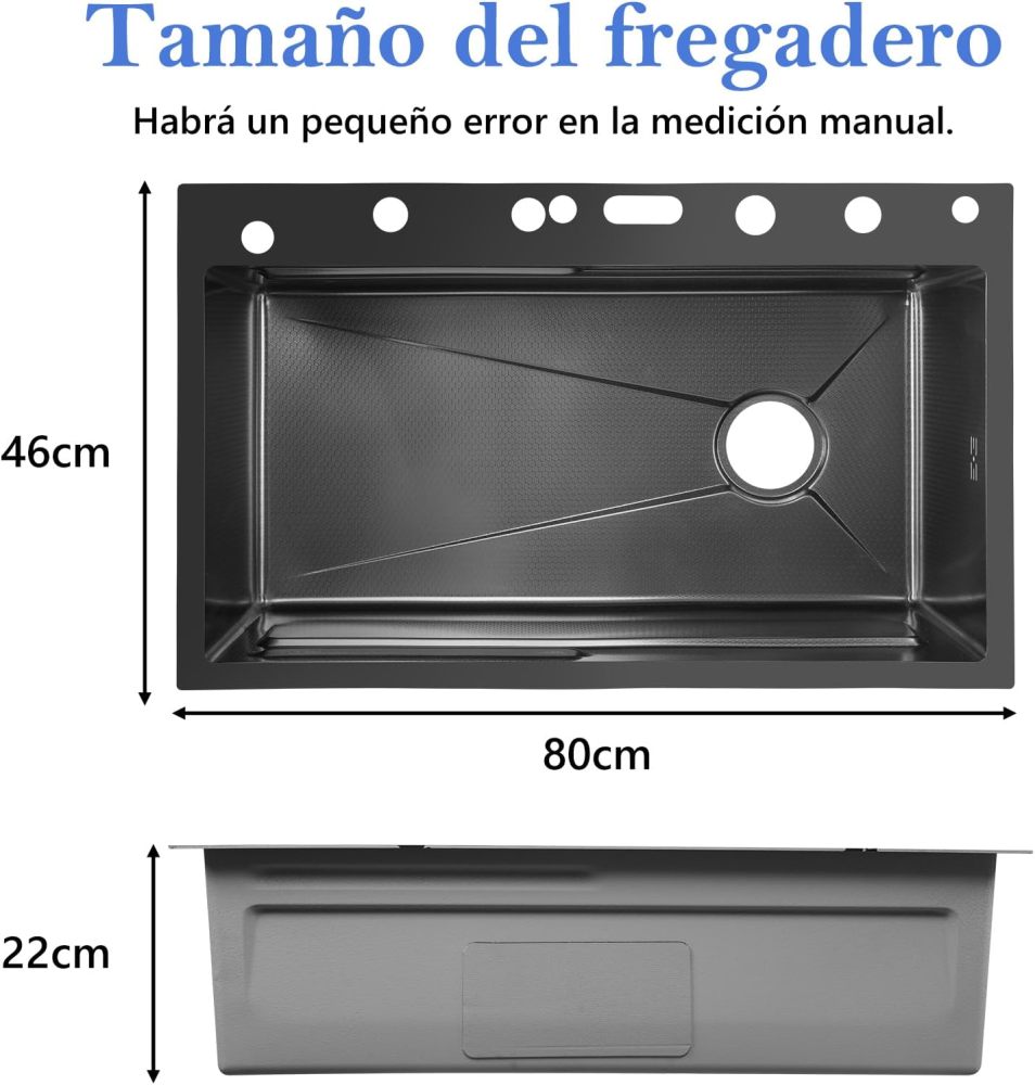 Kitchen Sink with Smart Digital Display, Double Waterfall and 13 Accessories, 80 * 46 * 22cm, 304 Stainless Steel Kitchen Sinks, Black Kitchen Sink, Upgraded Version.