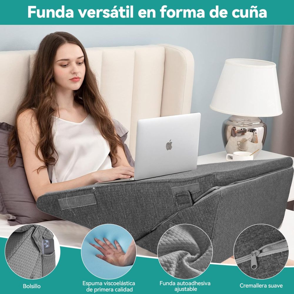 LINGLUCKY Adjustable Anti-Reflux Wedge Pillow with Large Backrest for Bed | Enhanced Memory Foam Triangular Wedge with Washable Cover | Relieves Reflux, Neck, Back & Legs