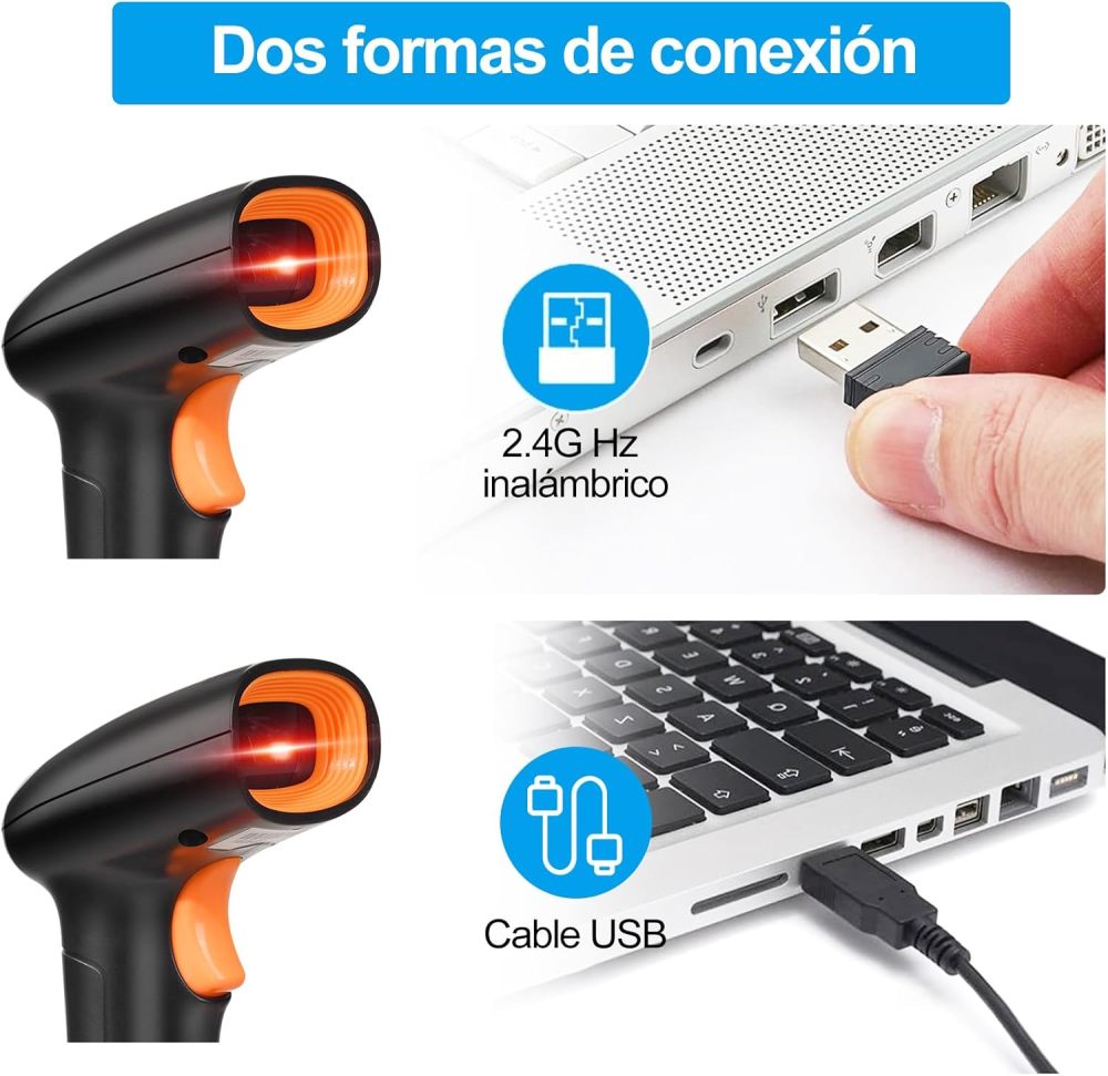 2D 1D QR Barcode Scanner, Barcode Reader with USB Cable Scanner Wired Barcode Compatible with PC and Laptop, Ideal Scanner for Supermarket, Library, Retail Store