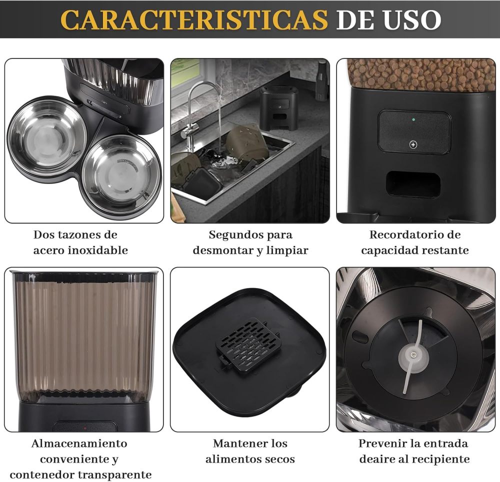 LOKOOY Pet Feeder Model WiFi Black,2 Stainless Steel Bowl,Timing,Food Dispenser,Intelligent Programmed and Dosed Feeding,Suitable for Food 5-15mm (Black)