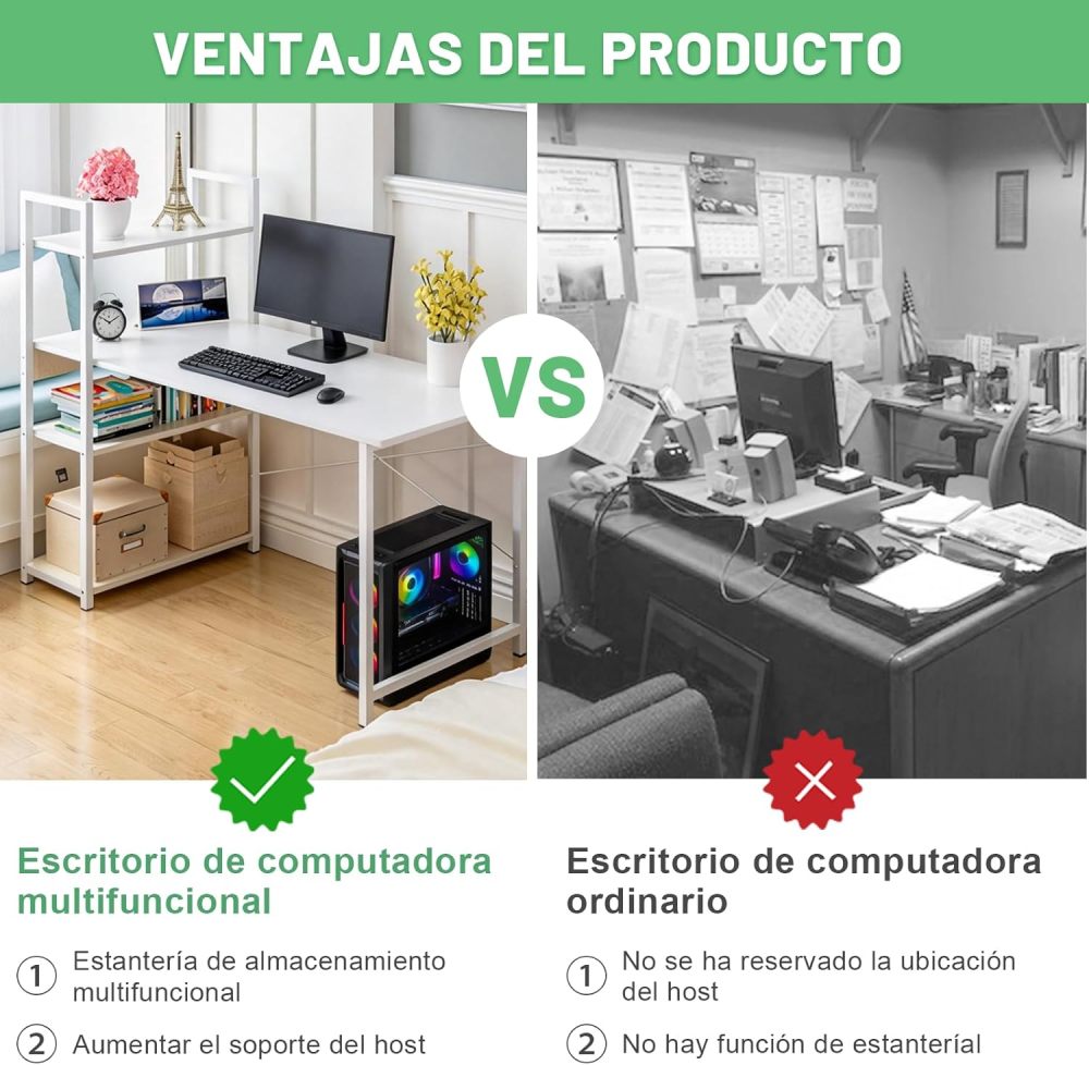 KACOTA Minimalist Desk with 3-Shelf Shelf, Computer Desk, Modern Metal Game Desk, Minimalist Style, Home Office Desks(100D*40W*100H)