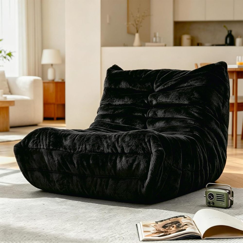FURRIFIC Puff Memory Foam Armchair with Non-Slip Base, Mini Single Folding Sofa for Adults and Teenagers, Giant Plush Soft Puff Armchair for Reading in Bedroom and Living Room (Black)