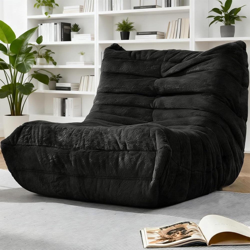 FURRIFIC Puff Memory Foam Armchair with Non-Slip Base, Mini Single Folding Sofa for Adults and Teenagers, Giant Plush Soft Puff Armchair for Reading in Bedroom and Living Room (Black)